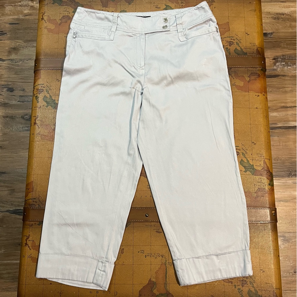 Larry Levine Grey Straight Leg Capri Cotton Women's Ankle Cropped Pants Trousers